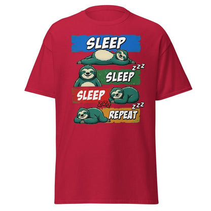 Sleep Sleep Repeat Sloth T-Shirt Funny Lazy Nap Tee - Cardinal - TeeRipple