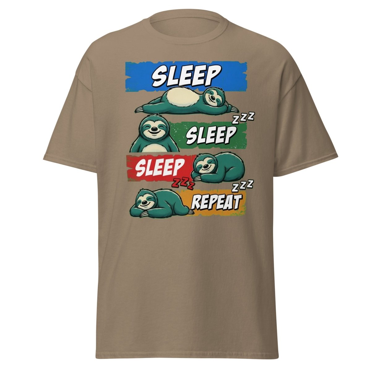 Sleep Sleep Repeat Sloth T-Shirt Funny Lazy Nap Tee - Brown Savana - TeeRipple