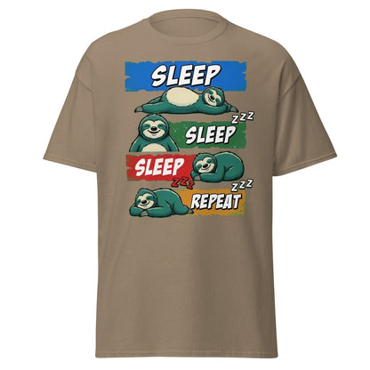 Sleep Sleep Repeat Sloth T-Shirt Funny Lazy Nap Tee - Brown Savana - TeeRipple