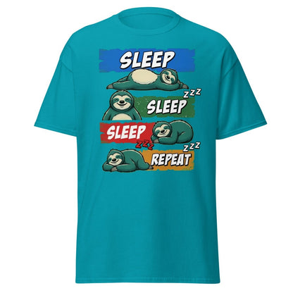 Sleep Sleep Repeat Sloth T-Shirt Funny Lazy Nap Tee - Tropical Blue - TeeRipple