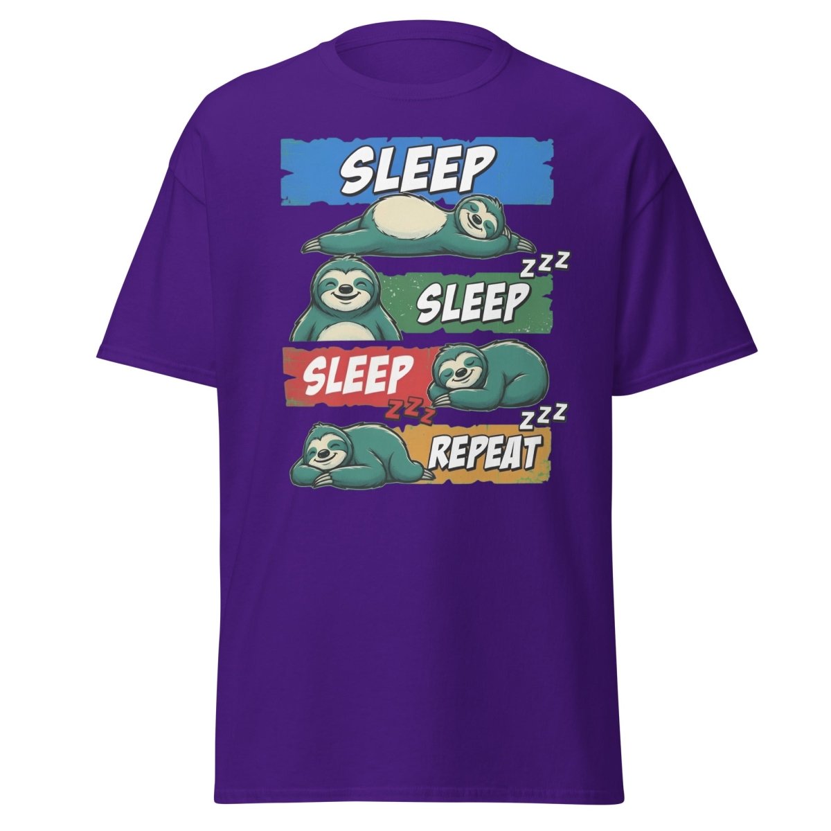 Sleep Sleep Repeat Sloth T-Shirt Funny Lazy Nap Tee - Purple - TeeRipple