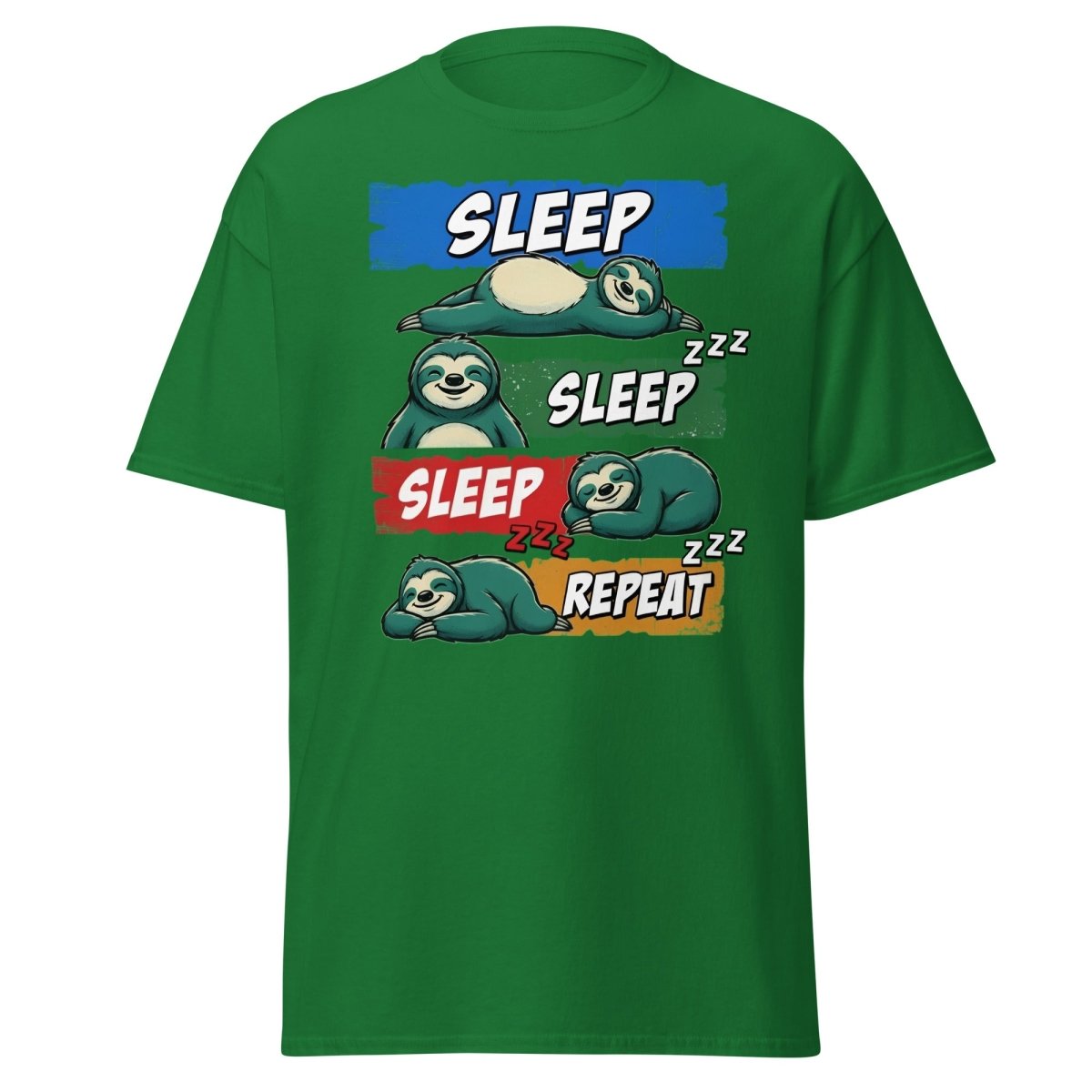 Sleep Sleep Repeat Sloth T-Shirt Funny Lazy Nap Tee - Turf Green - TeeRipple