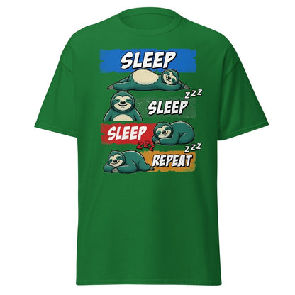 Sleep Sleep Repeat Sloth T-Shirt Funny Lazy Nap Tee - Turf Green - TeeRipple