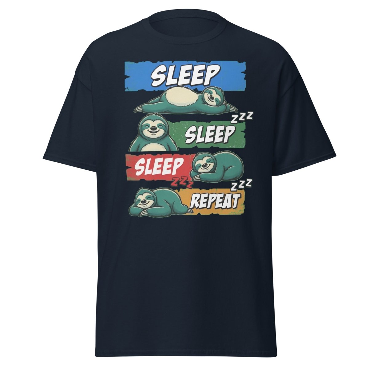 Sleep Sleep Repeat Sloth T-Shirt Funny Lazy Nap Tee - Navy - TeeRipple