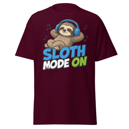 Sloth Mode On Headphones Funny Tee - Maroon - TeeRipple