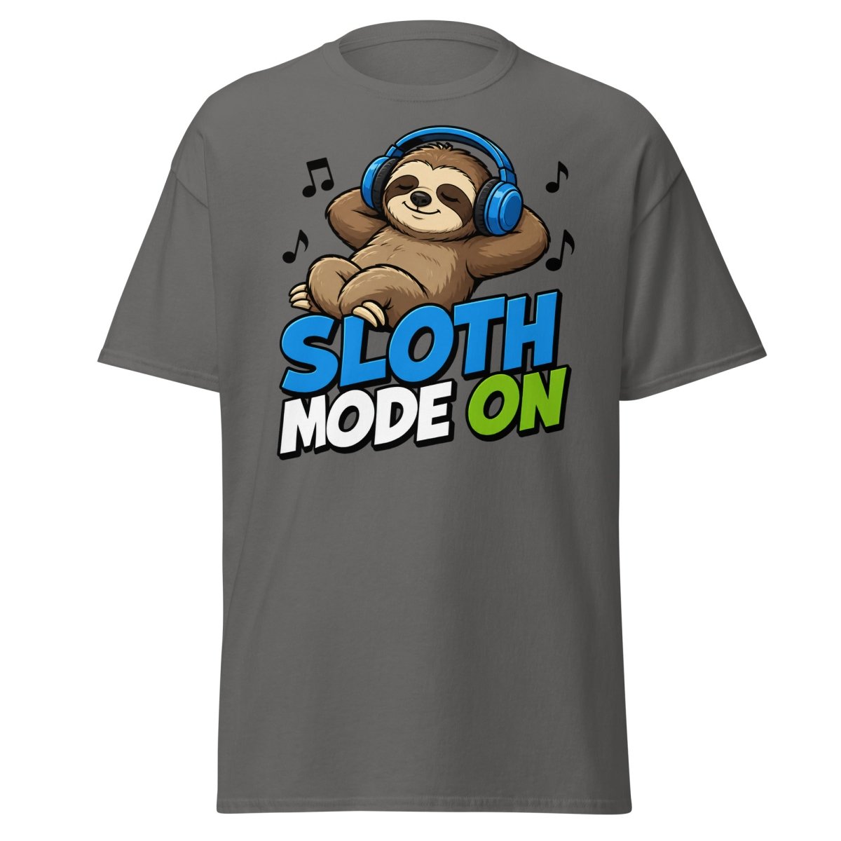 Sloth Mode On Headphones Funny Tee - Charcoal - TeeRipple