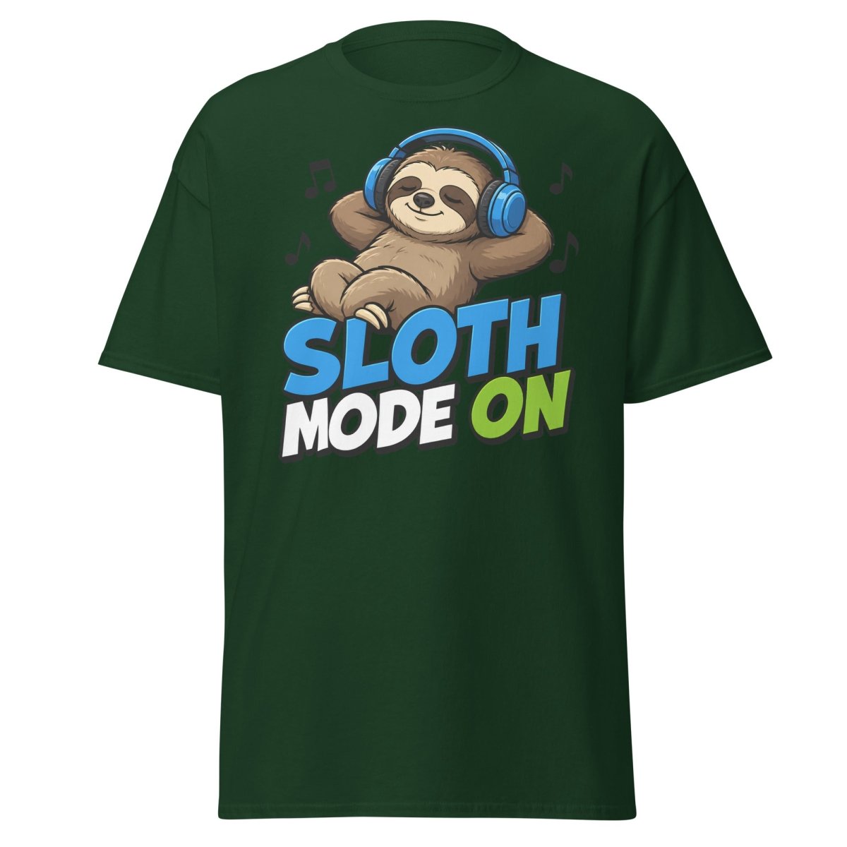 Sloth Mode On Headphones Funny Tee - Forest Green - TeeRipple