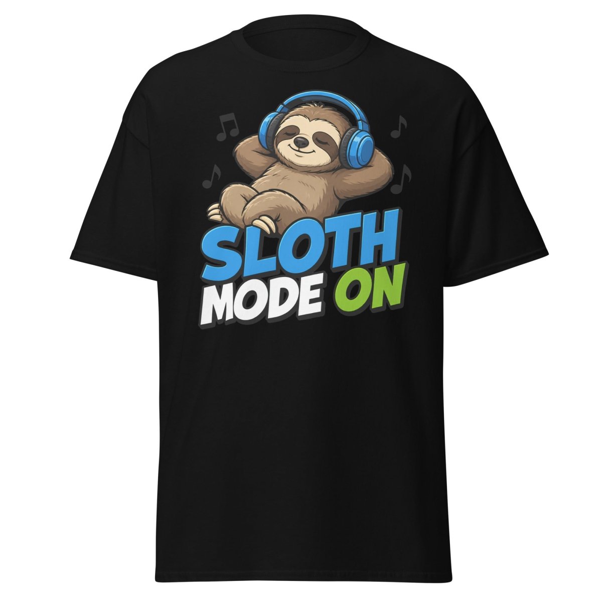 Sloth Mode On Headphones Funny Tee - Black - TeeRipple
