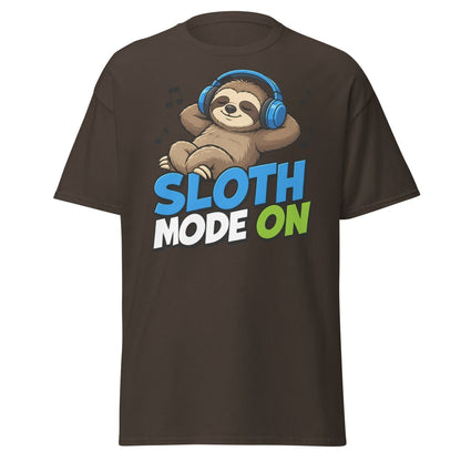 Sloth Mode On Headphones Funny Tee - Dark Chocolate - TeeRipple