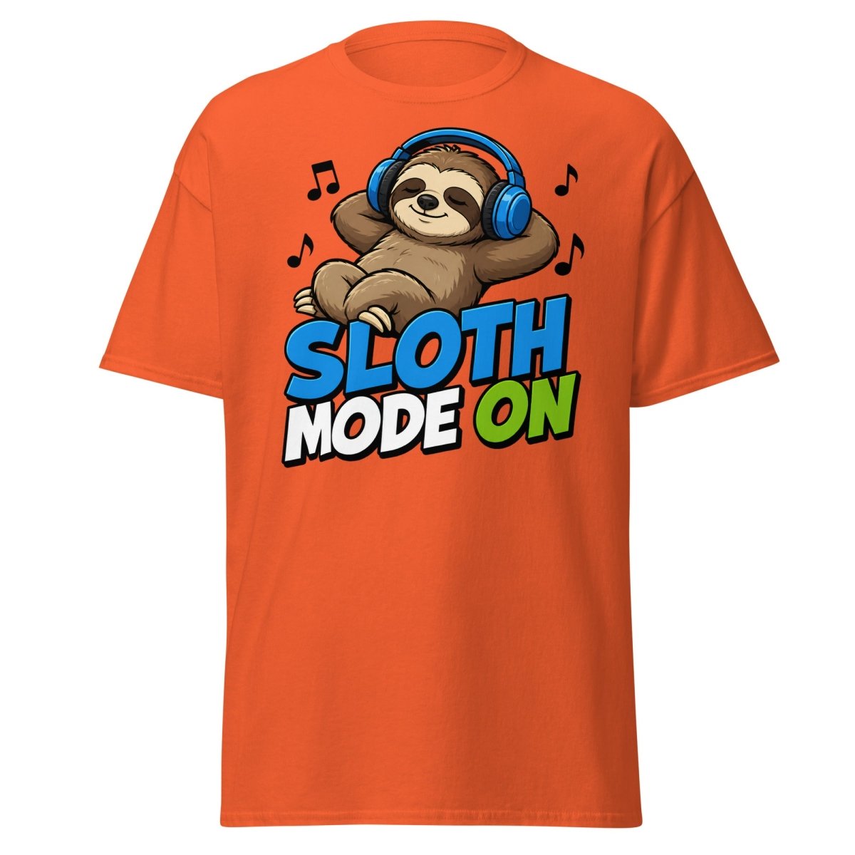 Sloth Mode On Headphones Funny Tee - Orange - TeeRipple