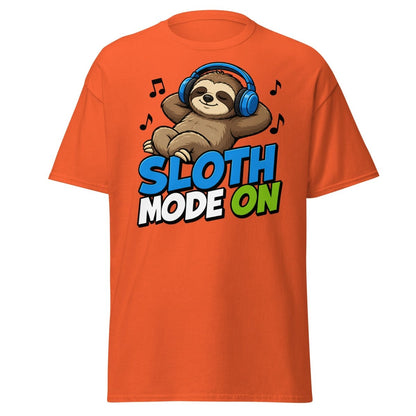 Sloth Mode On Headphones Funny Tee - Orange - TeeRipple