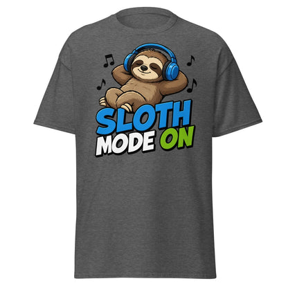 Sloth Mode On Headphones Funny Tee - Dark Heather - TeeRipple