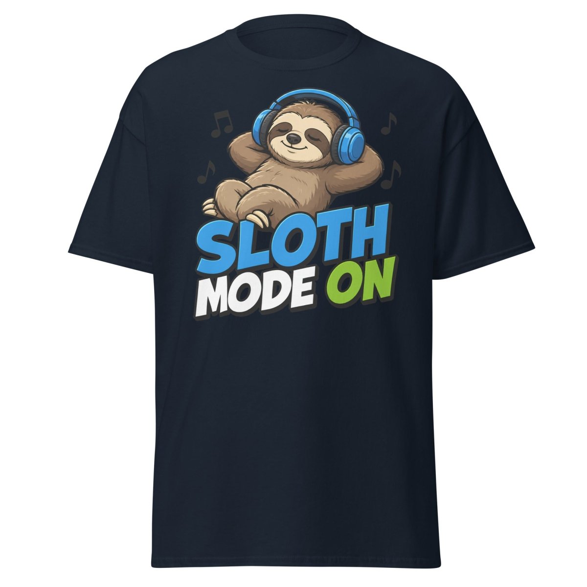 Sloth Mode On Headphones Funny Tee - Navy - TeeRipple