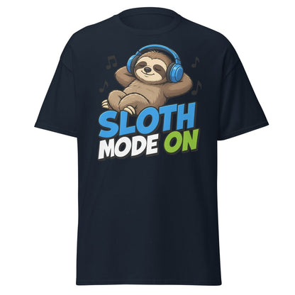 Sloth Mode On Headphones Funny Tee - Navy - TeeRipple