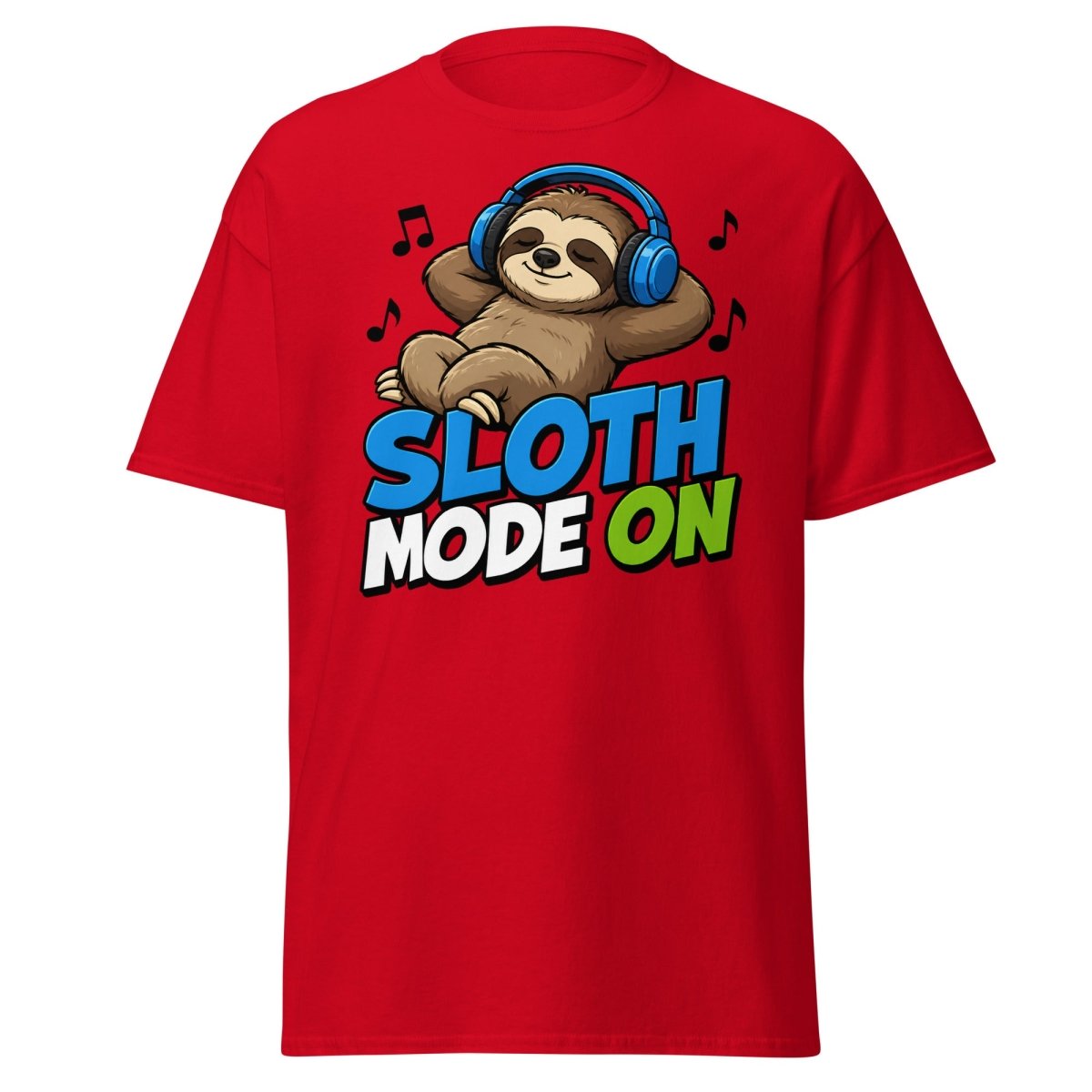 Sloth Mode On Headphones Funny Tee - Red - TeeRipple