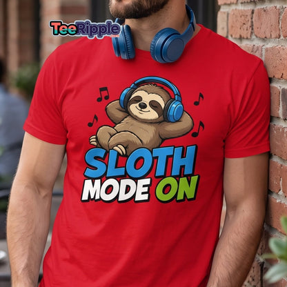 Sloth Mode On Headphones Funny Tee - Maroon - TeeRipple