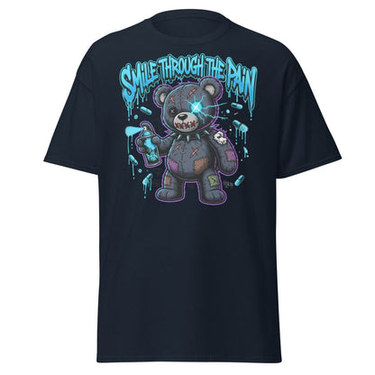 Smile Through The Pain Bear T-Shirt | Edgy Graffiti Tee - Navy - TeeRipple