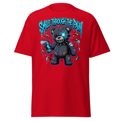 Smile Through The Pain Bear T-Shirt | Edgy Graffiti Tee - Red - TeeRipple