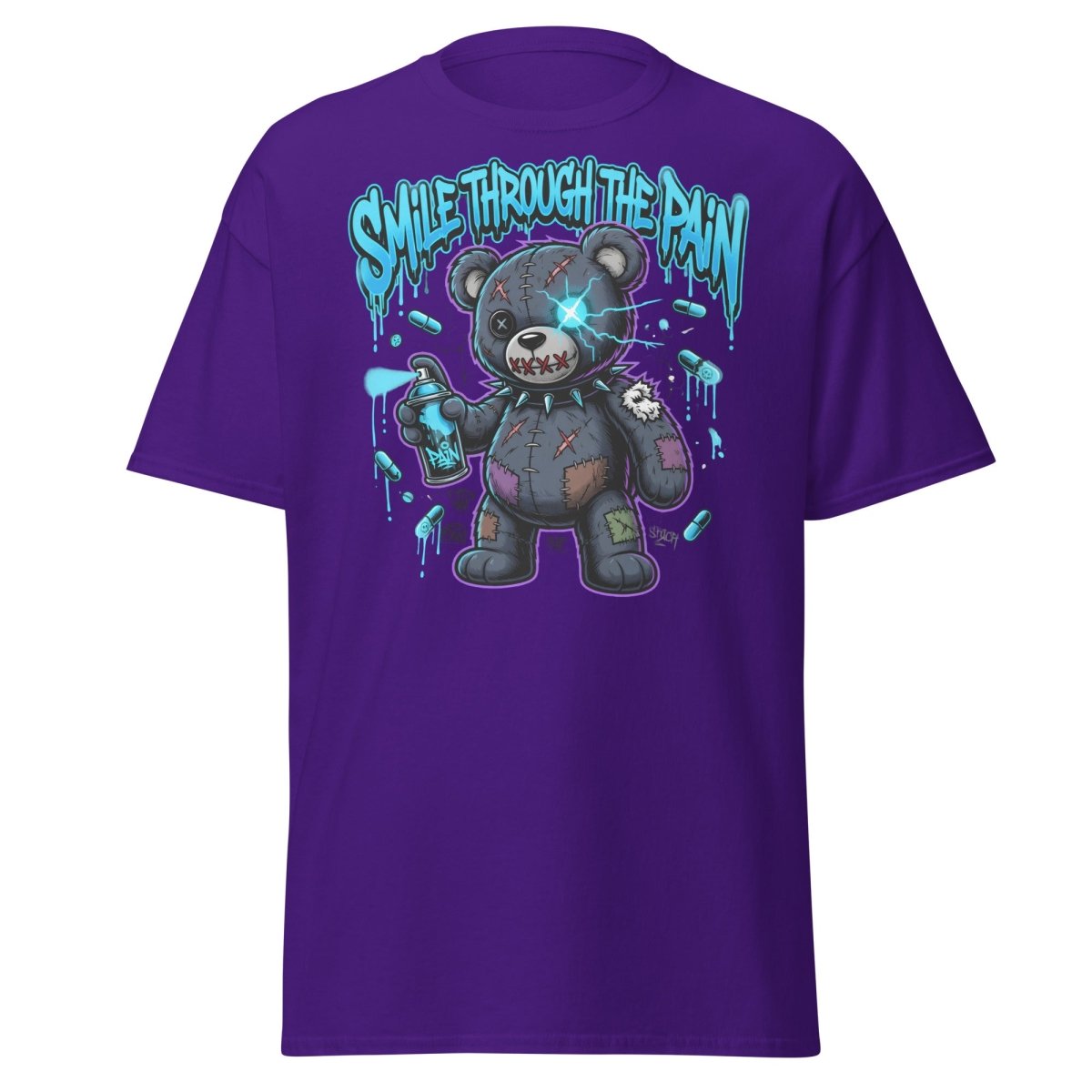 Smile Through The Pain Bear T-Shirt | Edgy Graffiti Tee - Purple - TeeRipple