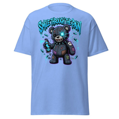 Smile Through The Pain Bear T-Shirt | Edgy Graffiti Tee - Carolina Blue - TeeRipple