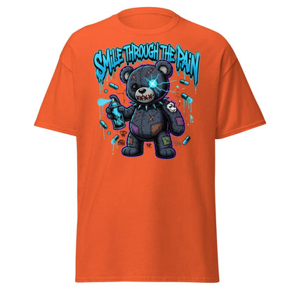 Smile Through The Pain Bear T-Shirt | Edgy Graffiti Tee - Orange - TeeRipple