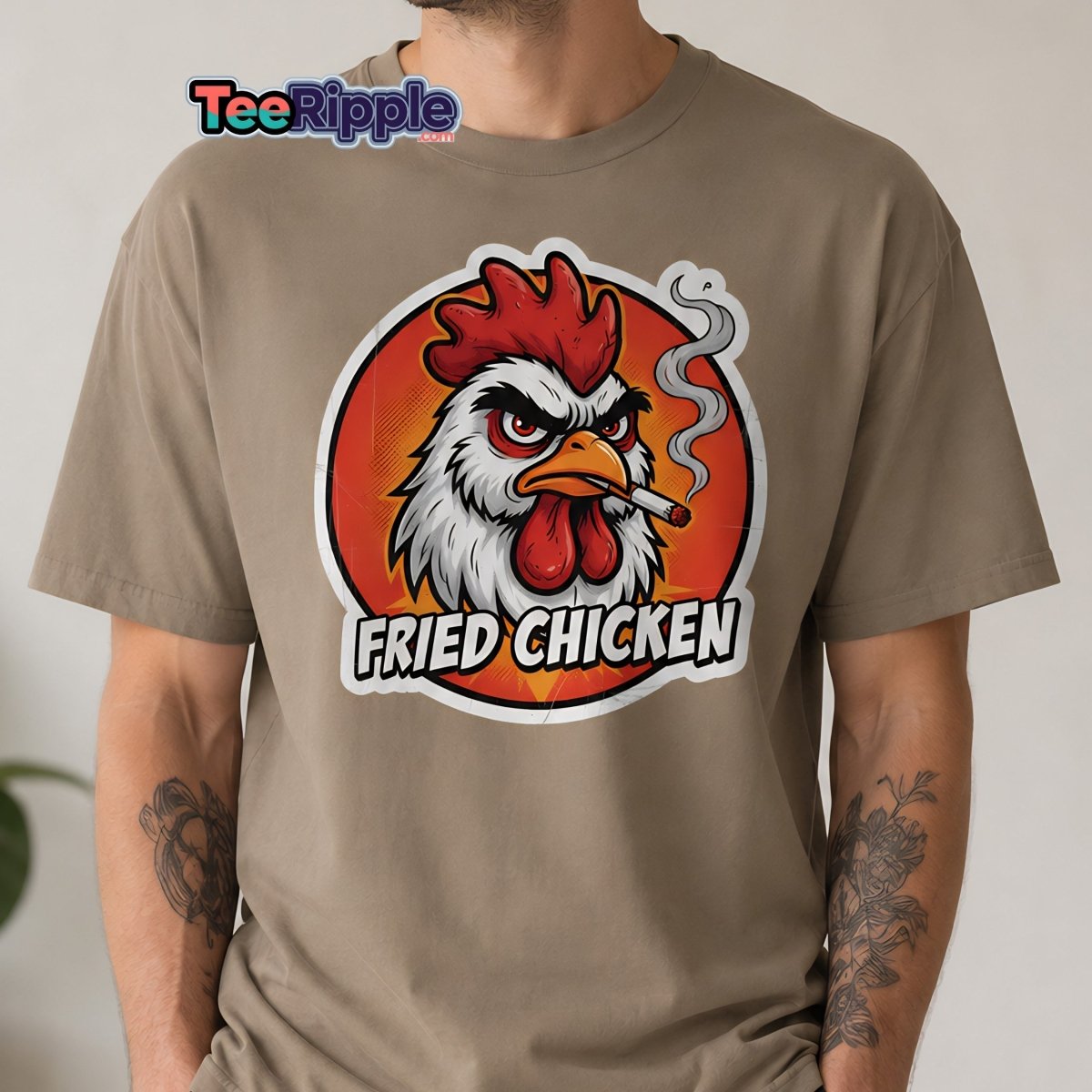 Smoking Rooster "Fried Chicken" Funny T-Shirt - Black - TeeRipple