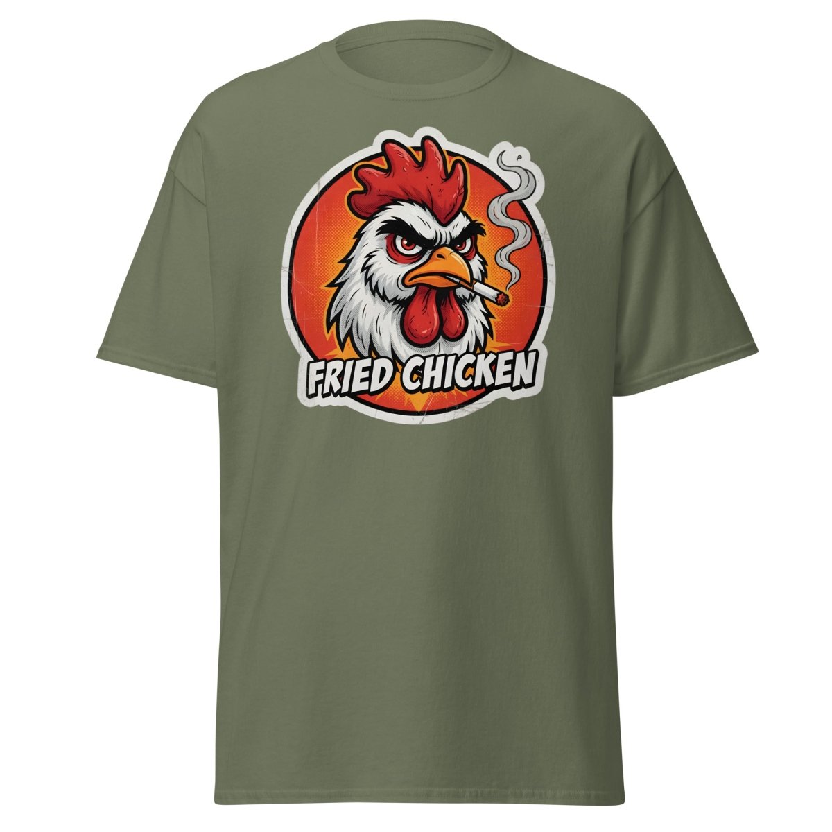 Smoking Rooster "Fried Chicken" Funny T-Shirt - Military Green - TeeRipple