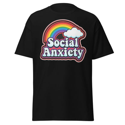 Social Anxiety Rainbow Retro T-Shirt | Funny Mental Health Tee - Black - TeeRipple