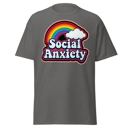 Social Anxiety Rainbow Retro T-Shirt | Funny Mental Health Tee - Charcoal - TeeRipple