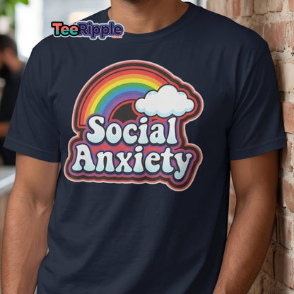 Social Anxiety Rainbow Retro T-Shirt | Funny Mental Health Tee - Maroon - TeeRipple