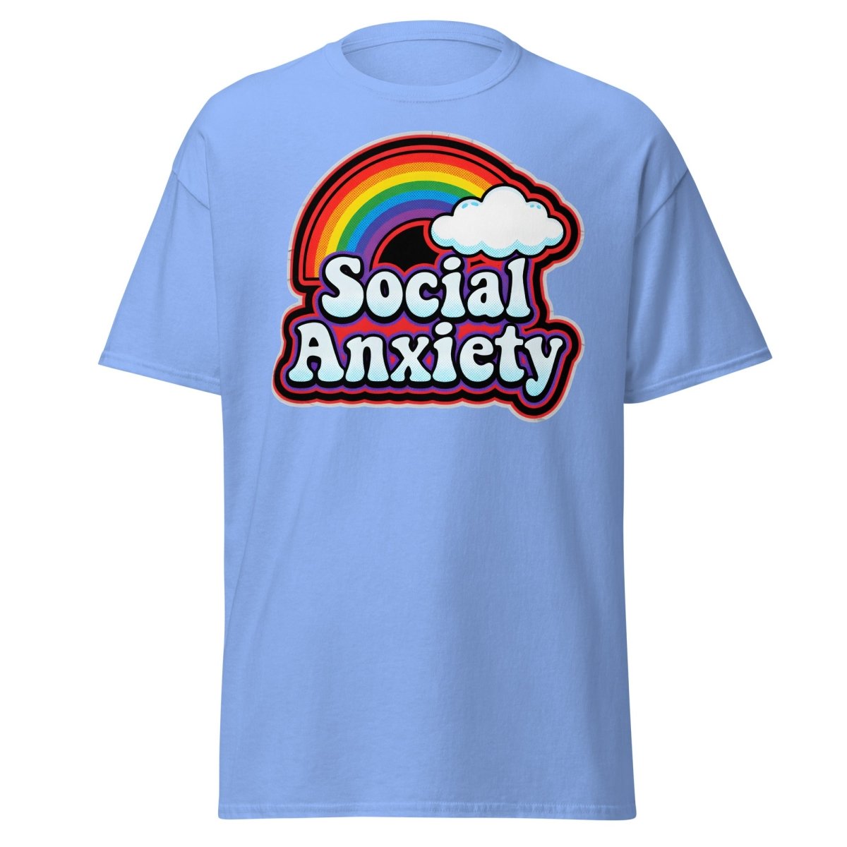 Social Anxiety Rainbow Retro T-Shirt | Funny Mental Health Tee - Carolina Blue - TeeRipple
