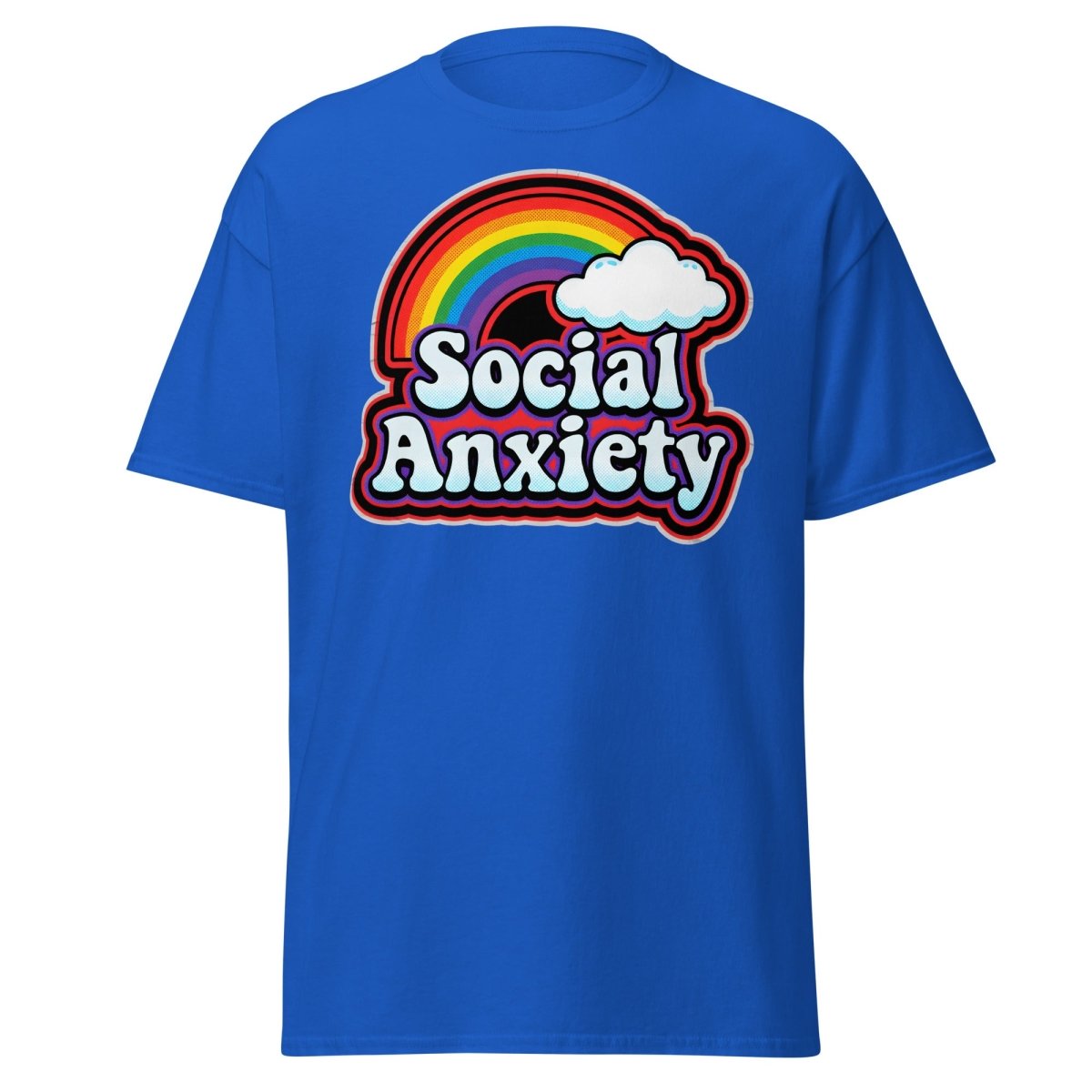 Social Anxiety Rainbow Retro T-Shirt | Funny Mental Health Tee - Royal - TeeRipple