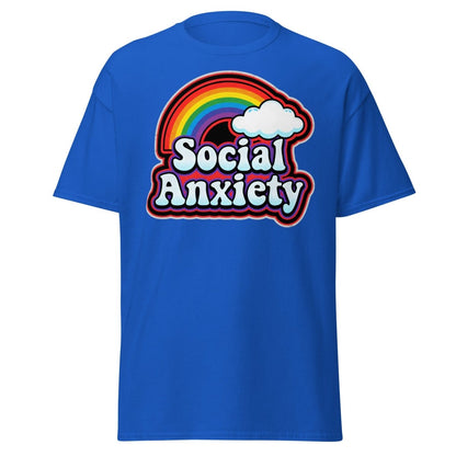 Social Anxiety Rainbow Retro T-Shirt | Funny Mental Health Tee - Royal - TeeRipple