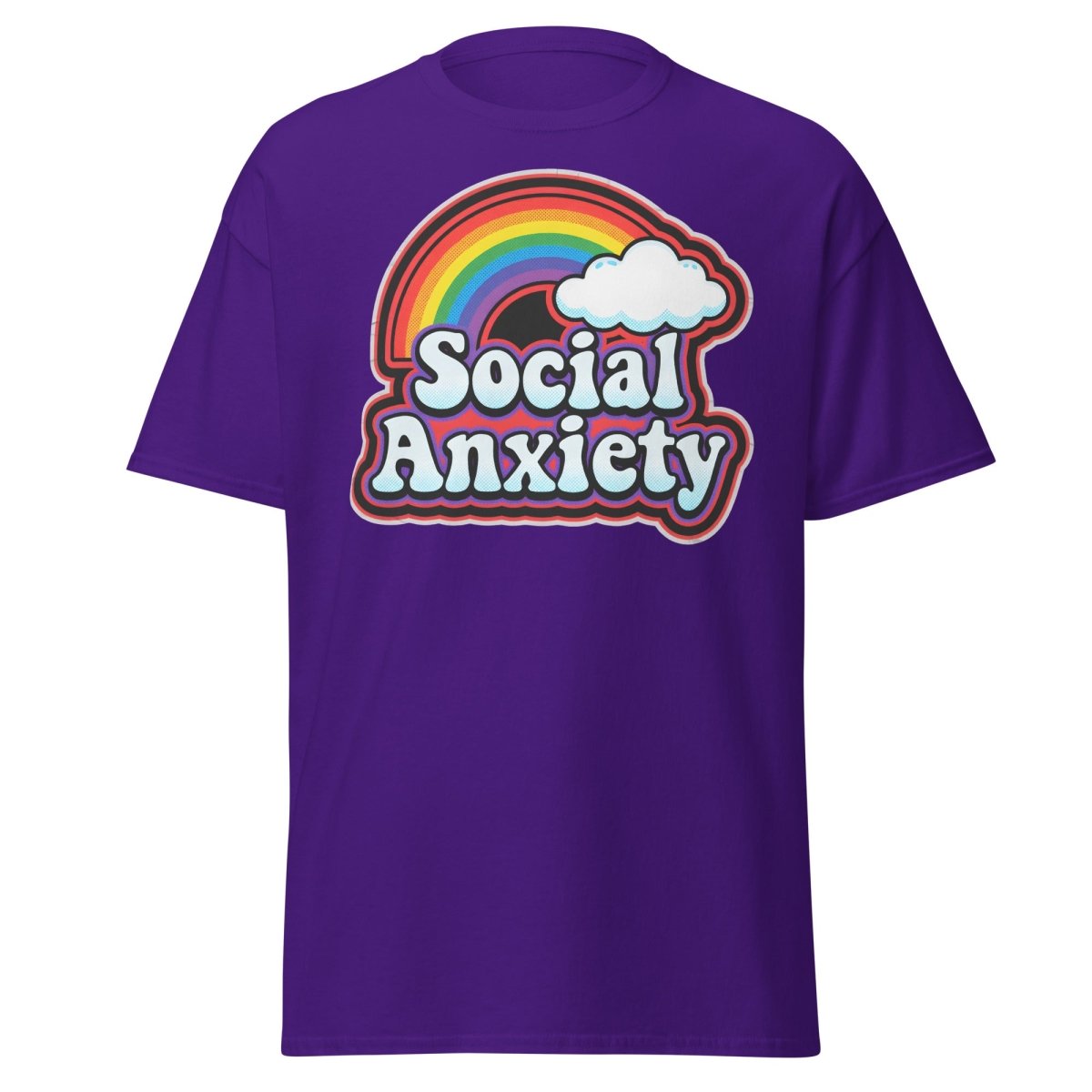 Social Anxiety Rainbow Retro T-Shirt | Funny Mental Health Tee - Purple - TeeRipple