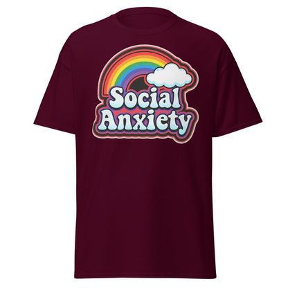 Social Anxiety Rainbow Retro T-Shirt | Funny Mental Health Tee - Maroon - TeeRipple