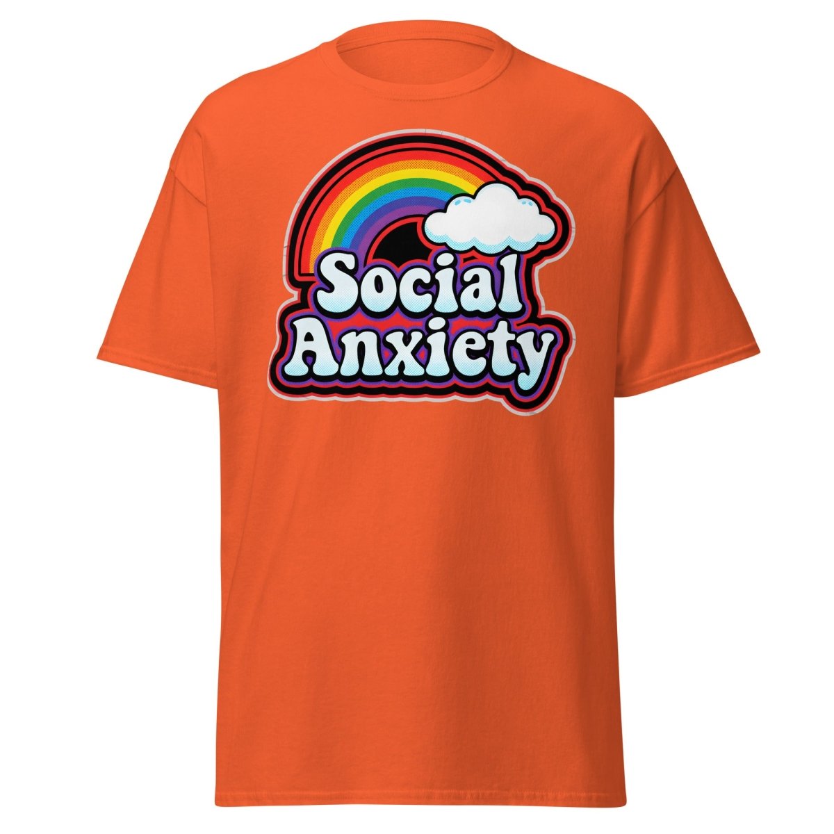Social Anxiety Rainbow Retro T-Shirt | Funny Mental Health Tee - Orange - TeeRipple