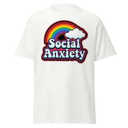 Social Anxiety Rainbow Retro T-Shirt | Funny Mental Health Tee - White - TeeRipple