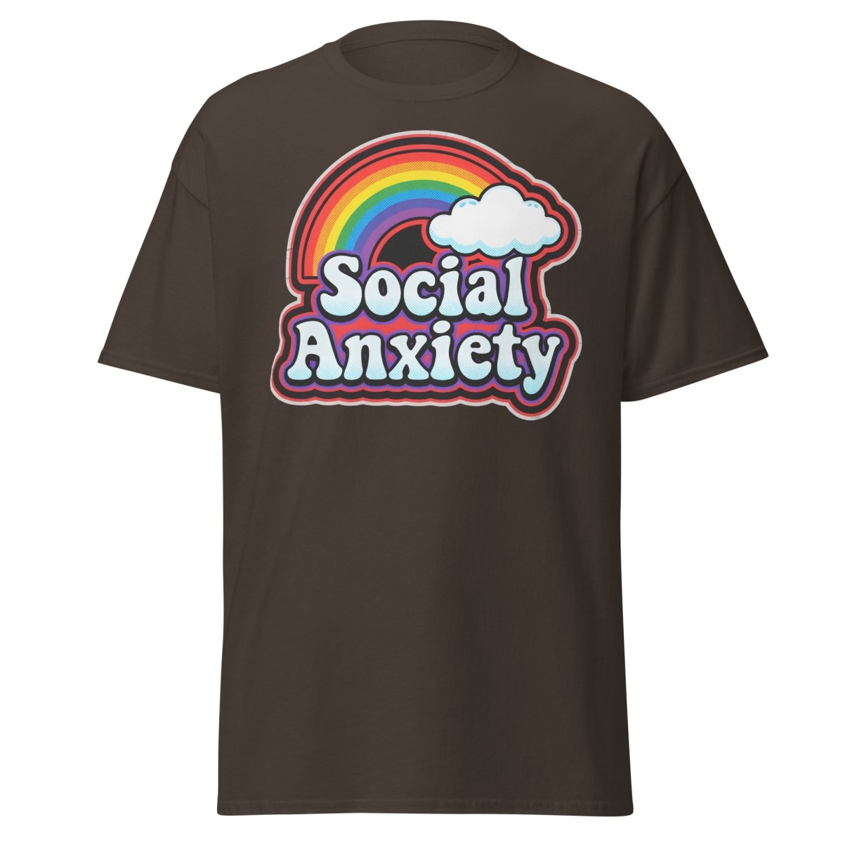 Social Anxiety Rainbow Retro T-Shirt | Funny Mental Health Tee - Dark Chocolate - TeeRipple
