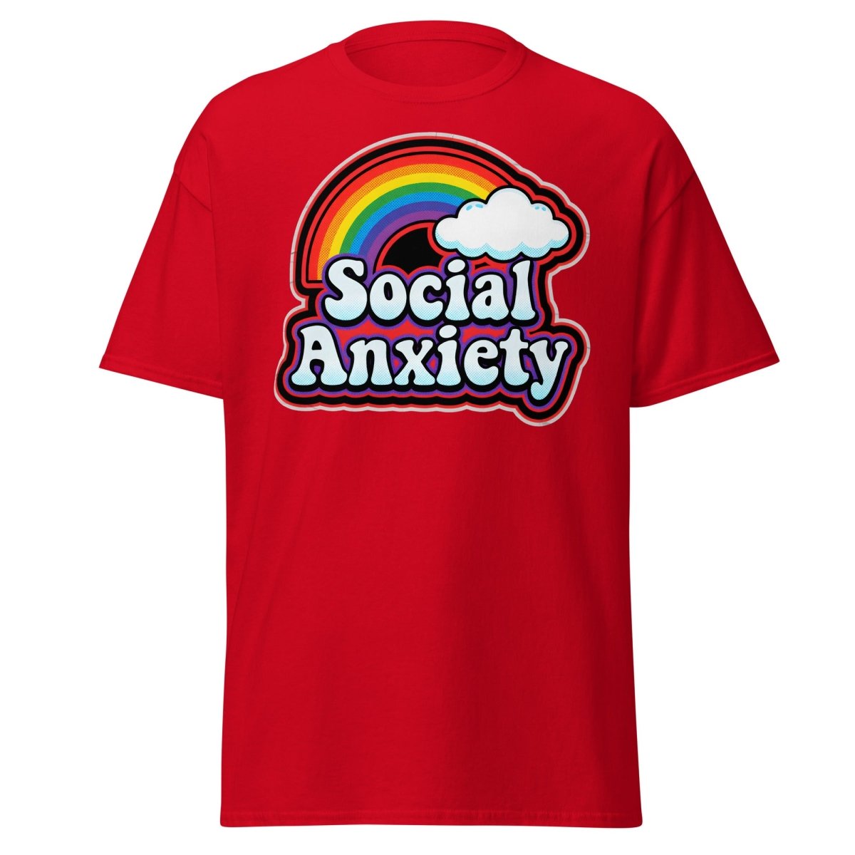 Social Anxiety Rainbow Retro T-Shirt | Funny Mental Health Tee - Red - TeeRipple