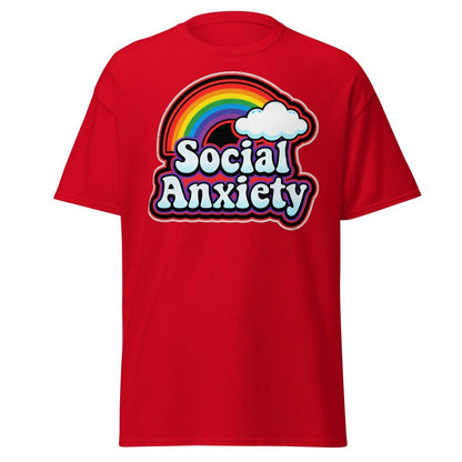 Social Anxiety Rainbow Retro T-Shirt | Funny Mental Health Tee - Red - TeeRipple