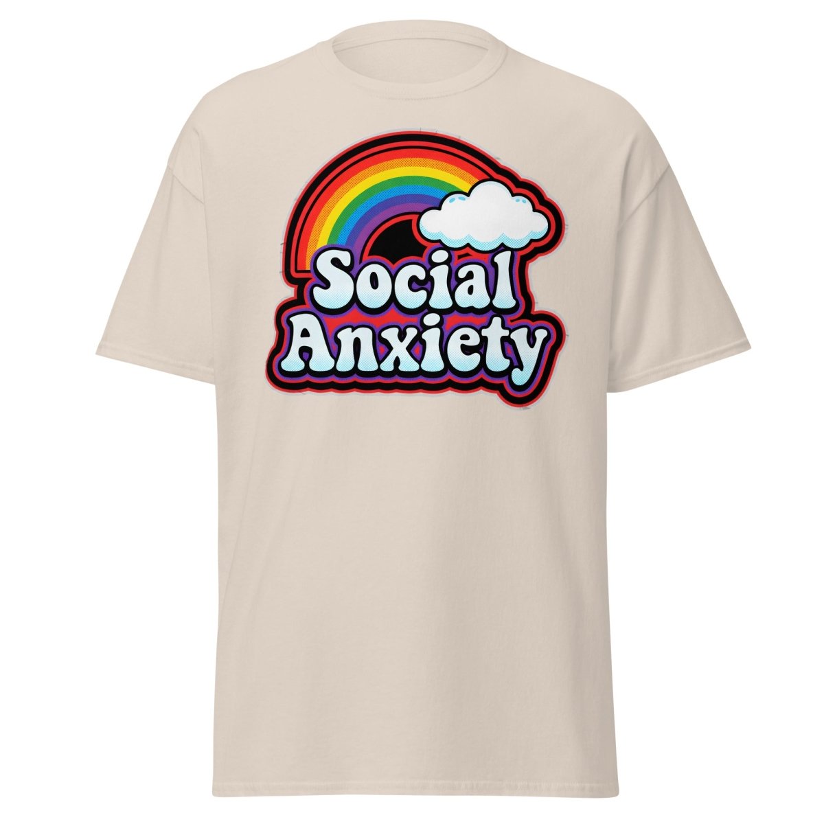 Social Anxiety Rainbow Retro T-Shirt | Funny Mental Health Tee - Natural - TeeRipple