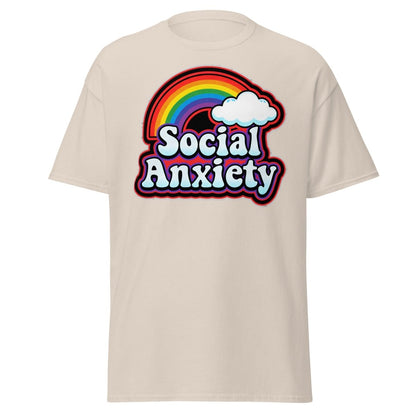 Social Anxiety Rainbow Retro T-Shirt | Funny Mental Health Tee - Natural - TeeRipple