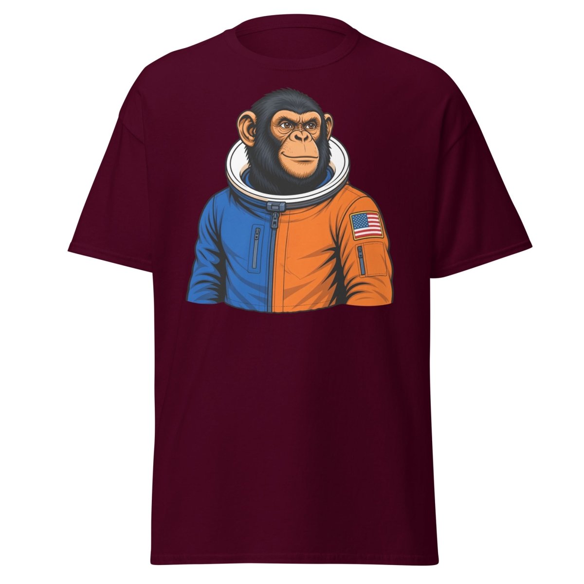 Space Chimp Astronaut Graphic T-Shirt - Maroon - TeeRipple