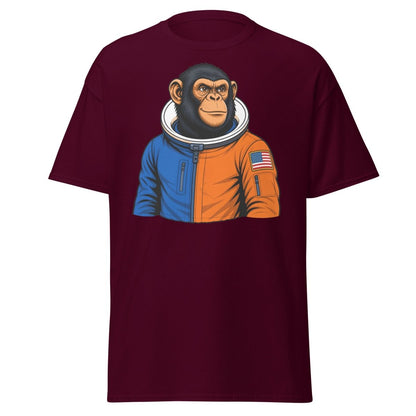 Space Chimp Astronaut Graphic T-Shirt - Maroon - TeeRipple