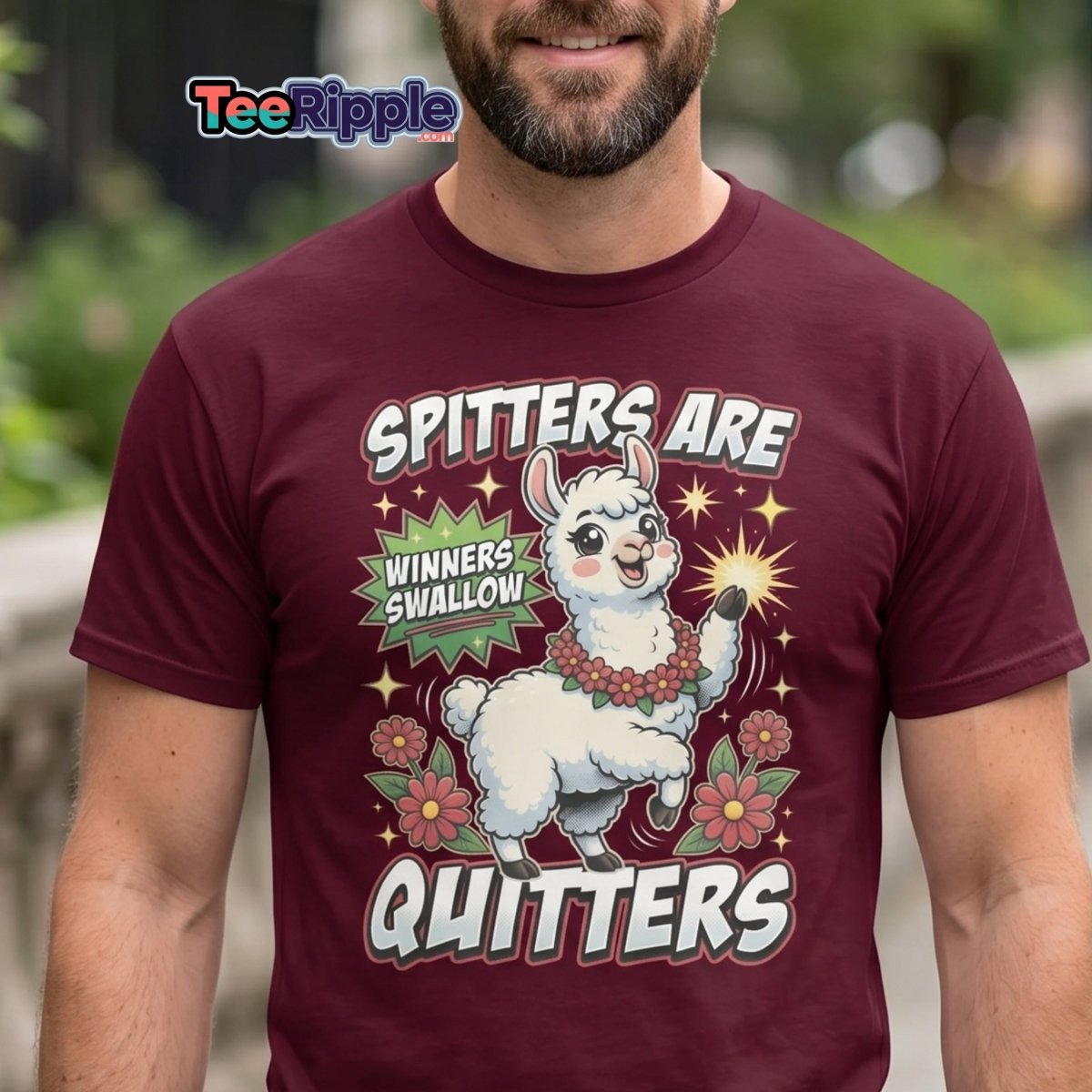 Spitters Are Quitters Llama T-Shirt Funny Adult Humor Tee - Maroon - TeeRipple