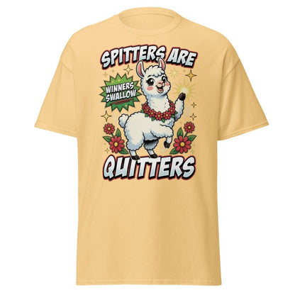 Spitters Are Quitters Llama T-Shirt Funny Adult Humor Tee - Yellow Haze - TeeRipple
