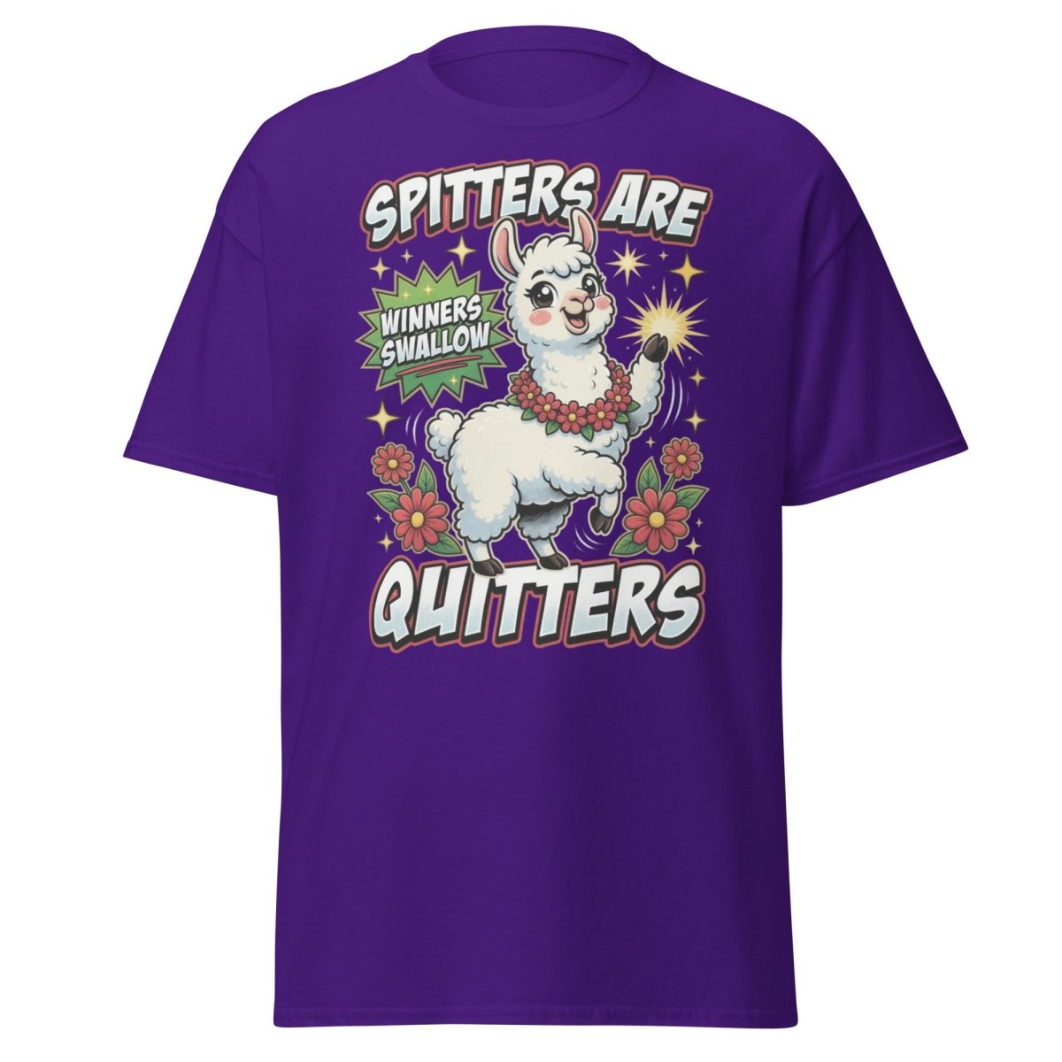 Spitters Are Quitters Llama T-Shirt Funny Adult Humor Tee - Purple - TeeRipple