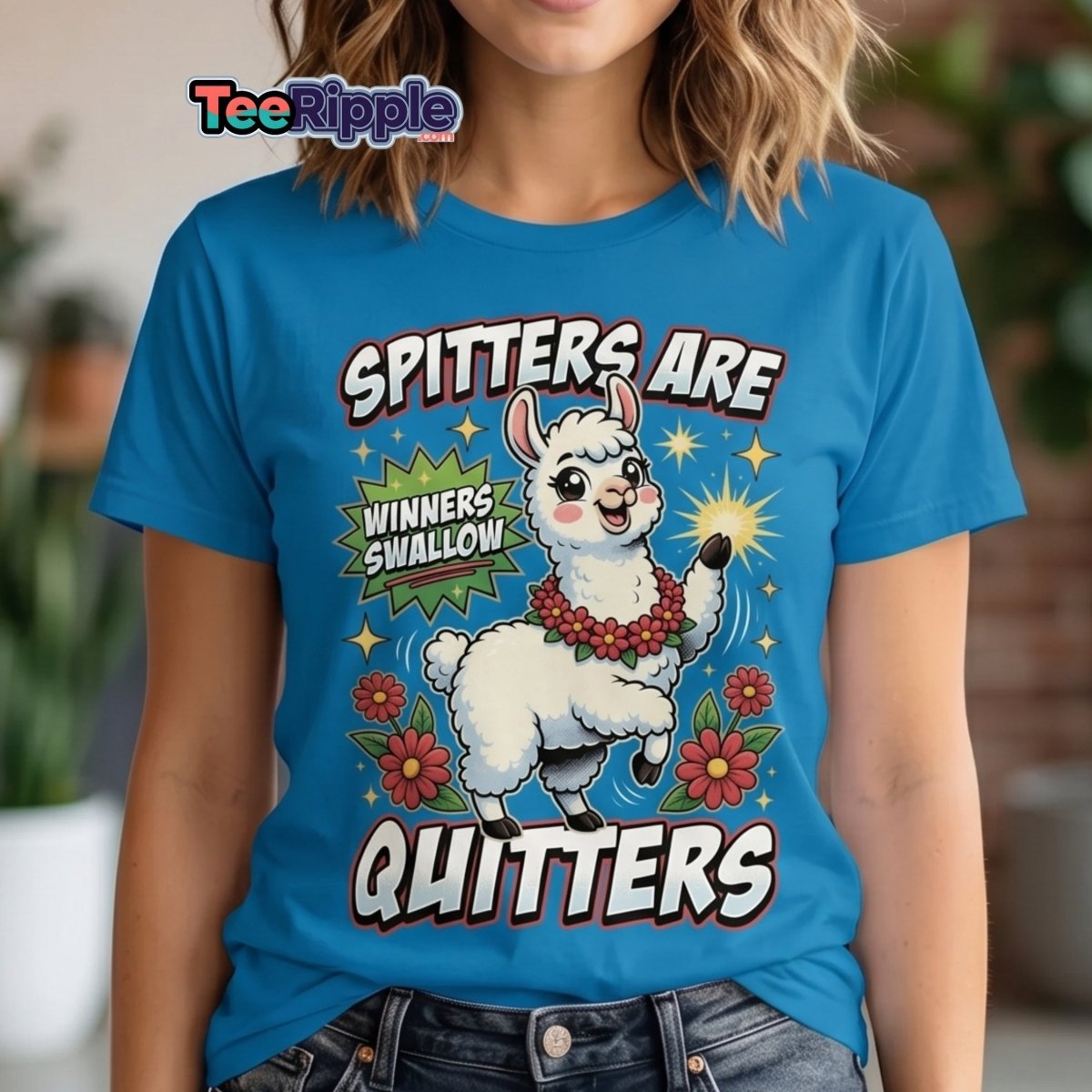 Spitters Are Quitters Llama T-Shirt Funny Adult Humor Tee - Maroon - TeeRipple