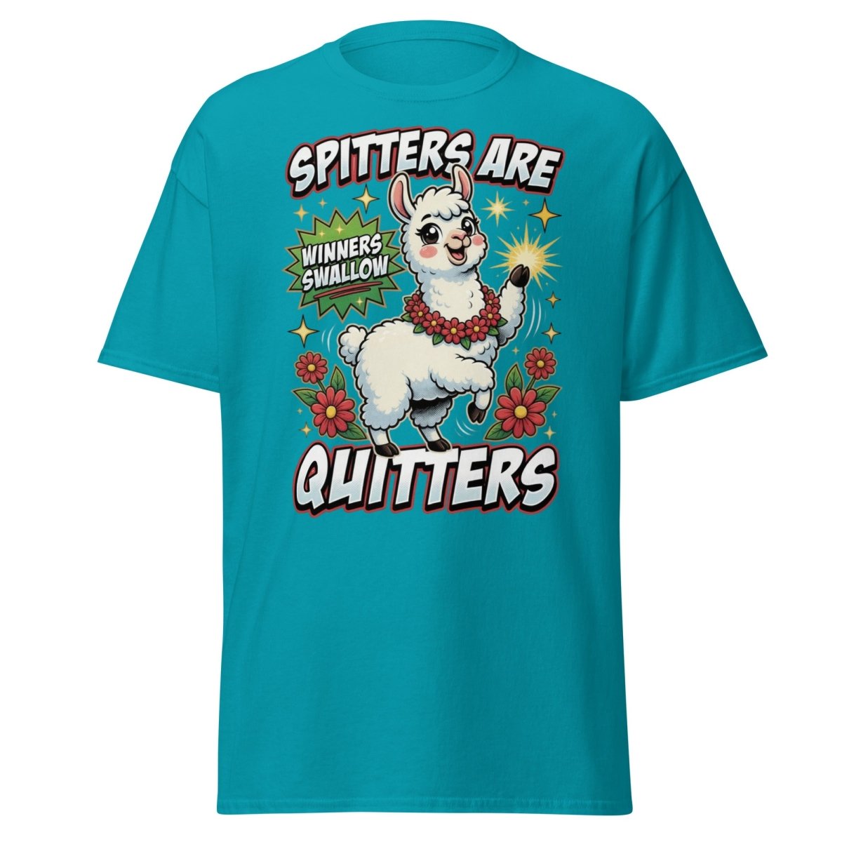 Spitters Are Quitters Llama T-Shirt Funny Adult Humor Tee - Tropical Blue - TeeRipple