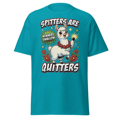 Spitters Are Quitters Llama T-Shirt Funny Adult Humor Tee - Tropical Blue - TeeRipple